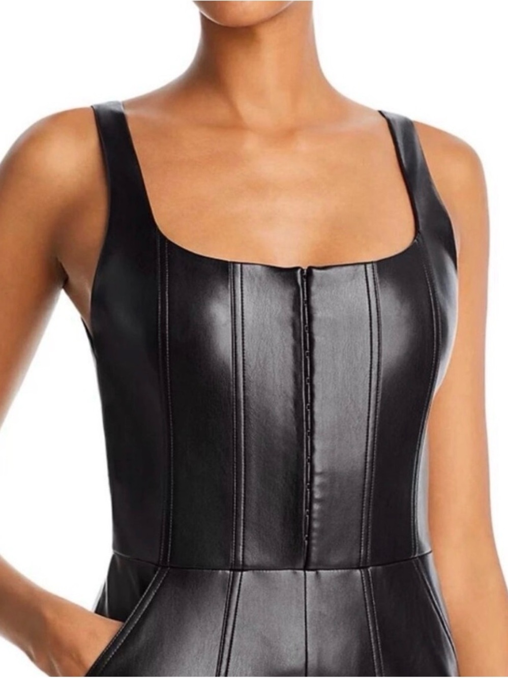 Alice & Olivia Black Vegan Leather Jumpsuit - Women's Sleek Wide-Leg - Picture 2 of 11